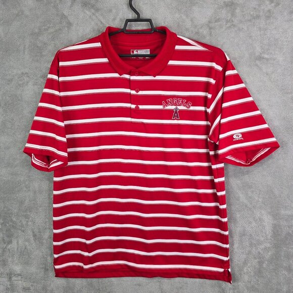 Mens Genuine Merchandise Red White Striped Polo Shirt LA Angels Short Sleeve XL - Picture 2 of 9